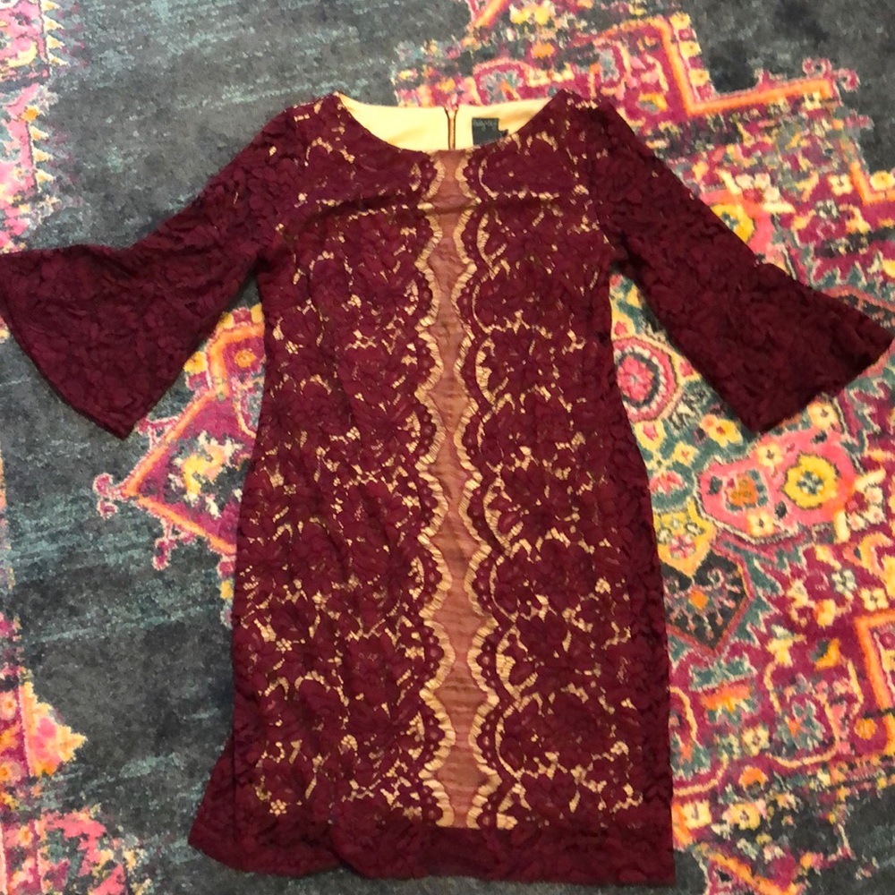 Beautiful lace modest cocktail dress burgundy